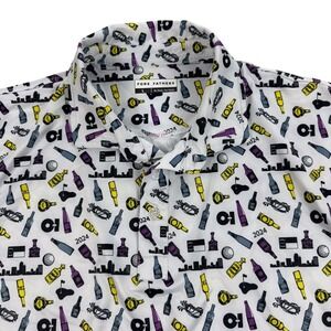 Fore Fathers Polo Shirt Mens Large White Golf Beer Graphic Print Performance Top